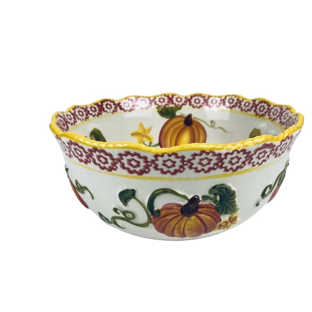 Temp-tations Old World Harvest Pumpkin Serving Bowl 1.5 QT Ceramic PPP-SQ-860427
